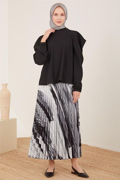 Armine Σατέν Μπλούζα Shoulder Dropeli 23y3310 Μαύρη