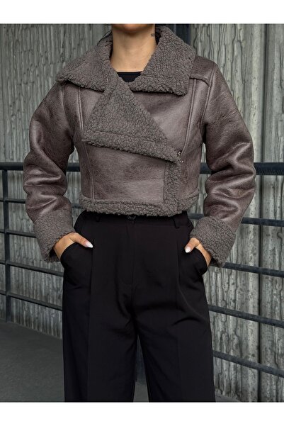 Ekim Store Peluş Crop Deri Ceket