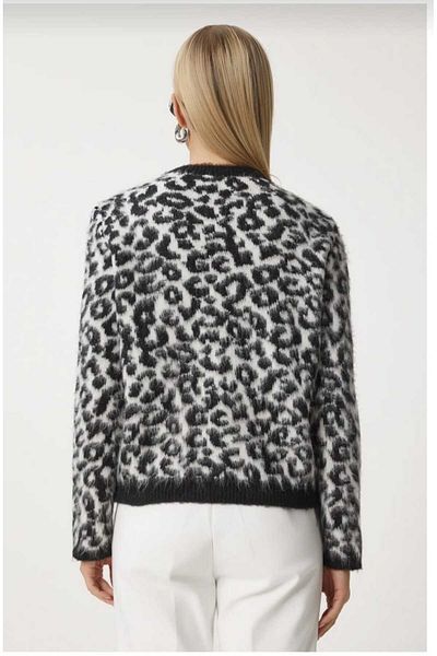 HARMAN BUTİK Women's Wool Knitted Leopard Cardigan