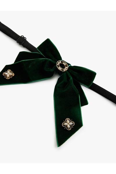 Koton Kadife Fiyonk Choker Kolye Taşlı