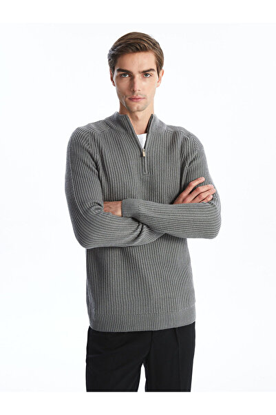 LC Waikiki Pulover tricotat pentru bărbați cu mânecă lungă gri guler ridicat