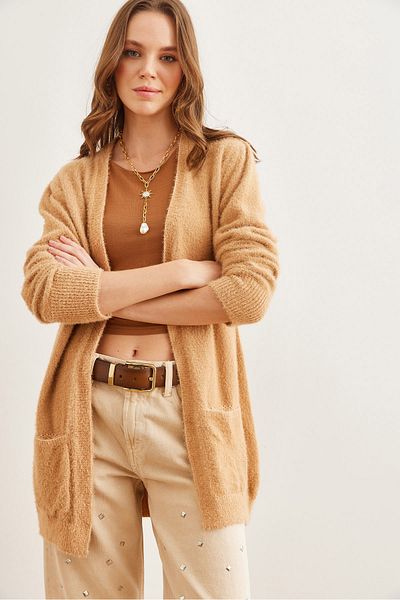 Olalook Damen-Cardigan aus weichem, strukturiertem Bart mit Kameltaschen HRK- 19000320