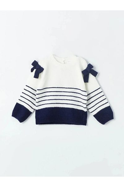 LC Waikiki LCW baby Crew Neck Striped Baby Girl Knitwear Sweater, Shorts and Pantyhose Set