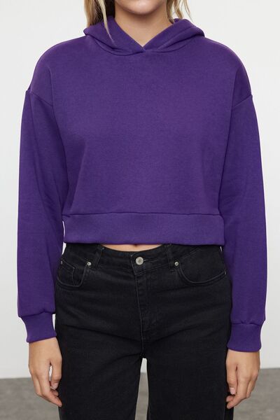 Trendyol Collection Hanorac tricotat cu glugă din lână violet - Design interior gros TWOAW24SW00105