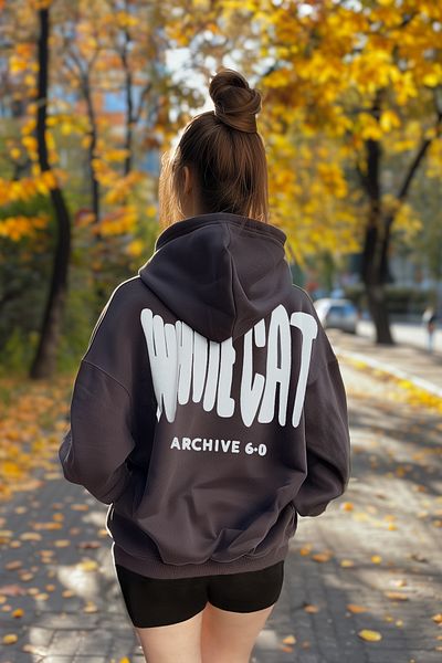 Trendyol Collection Anthracite Fleece Hooded Slogan Oversize Sweatshirt - Twoaw25Sw00317