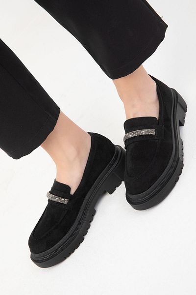 SOHO BLACK SUEDE-PLATINUM Γυναικεία Loafer Παπούτσια 17481