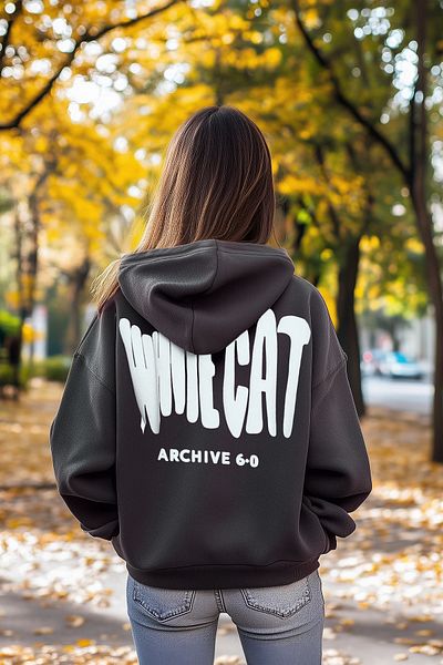 Trendyol Collection Anthracite Fleece Hooded Slogan Oversize Sweatshirt - Twoaw25Sw00317