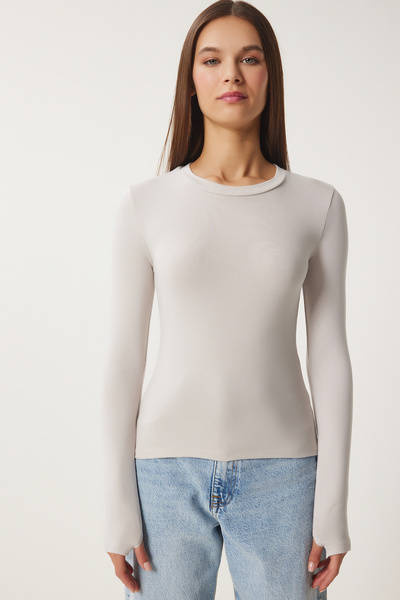 Happiness İstanbul Damen Burgundy Stone 2' Pack Rundhalsausschnitt Basic Strickbluse CR00440