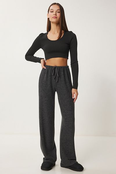 Happiness İstanbul Women's Anthracite Soft Loose Knitted Pants Ub00295