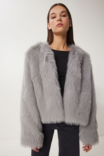 Happiness İstanbul Women's Gray Faux Fur Jacket Ul00047