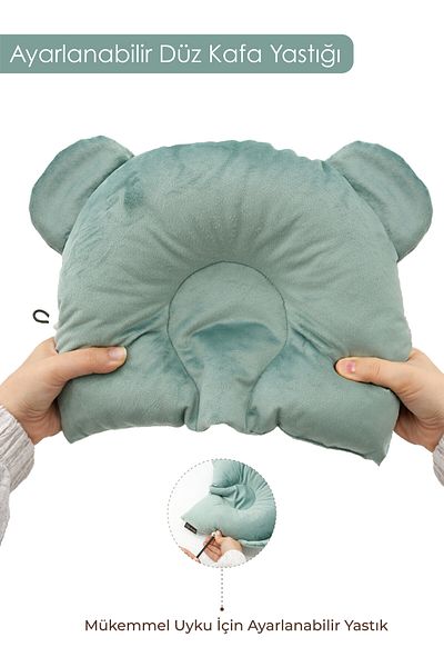 mordesign Adjustable Velvet Sleeping Pillow - Flat Head, Newborn Head, Baby Sleep - Morbear Series