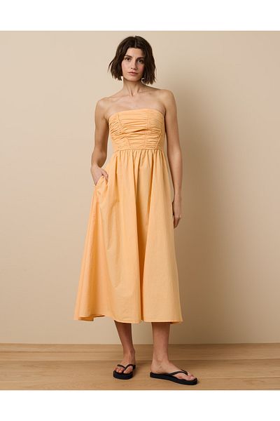 AMERICAN EAGLE فستان AE Poplin متوسط الطول - مناسب بدون حمالات