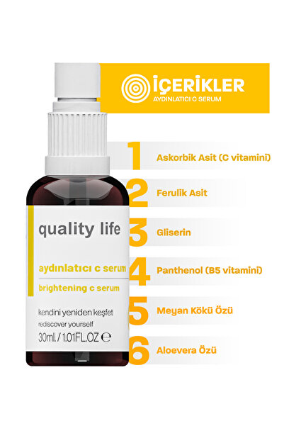 Quality Life C Vitamini Serum Leke Karşıtı Giderici Askorbik Asit C Vit Yüz ve Cilt