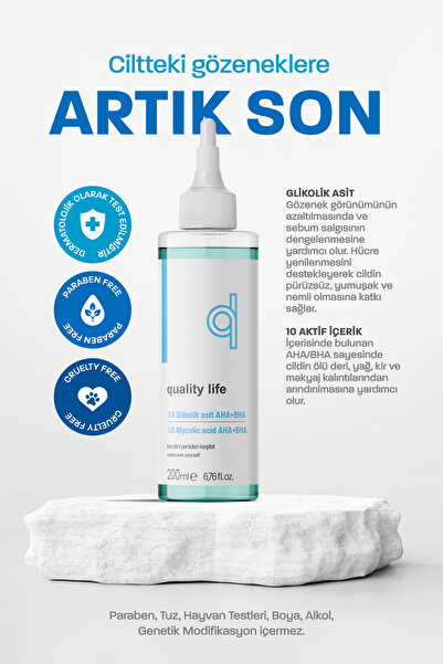 Quality Life Glikolik Asit Tonik - AHA BHA - Gözenek Sıkılaştırıcı Ölü Deri Temizleyici Arındırıcı Yüz Temizleme
