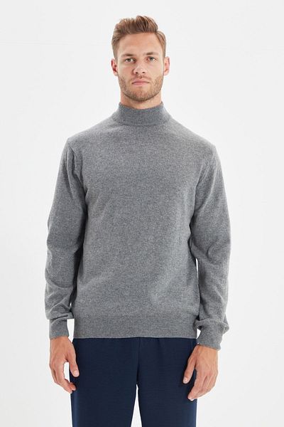 Trendyol Collection Сірий тонкий светр з водолазкою з напівпрозорим вирізом TMNAW21KZ1595