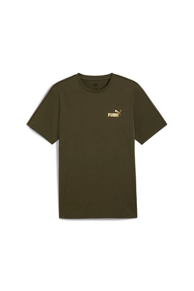 Puma ESS TAPE MINIMAL GOLD - تي شيرت زيتوني داكن