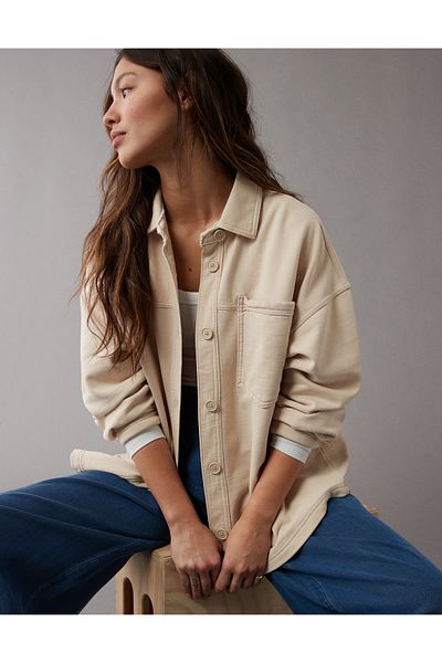 AMERICAN EAGLE AE Oversized Knit Button-Up Shirt