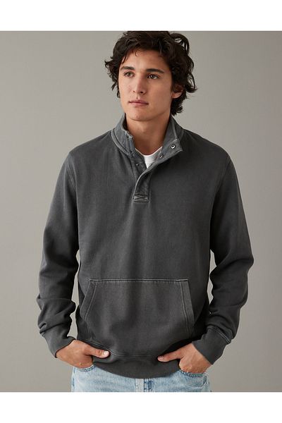 AMERICAN EAGLE Ae Quarter-Snap Mockneck Sweatshirt