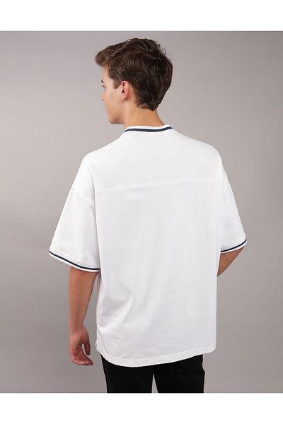 AMERICAN EAGLE Ae Oversized Pique Ringer T-Shirt - White U-1164-3877