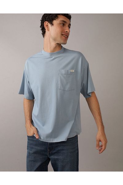 AMERICAN EAGLE AE Heavyweight Oversized Pocket T-Shirt Blue Path U-1164-3766