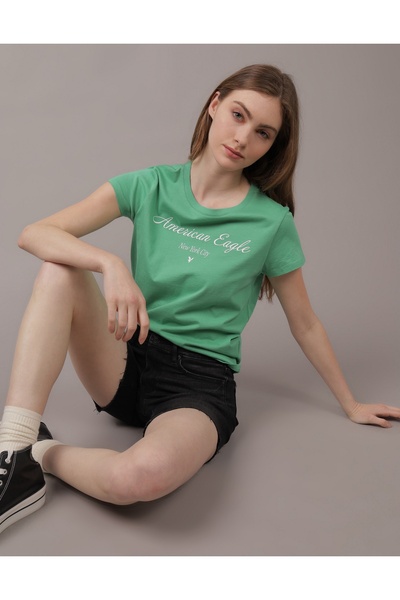 AMERICAN EAGLE AE Crew Neck Tee Green U-0300-9462