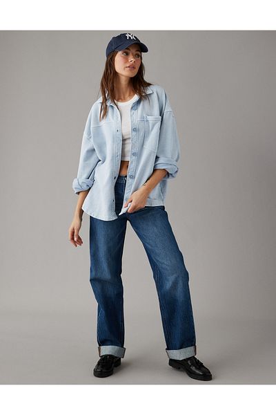 AMERICAN EAGLE AE Oversized Knit Button-Up Shirt