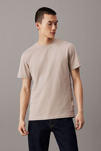 Calvin Klein Pánské šedé bavlněné tričko s krátkým rukávem a krátkým rukávem - J30J 326159 -Pcf