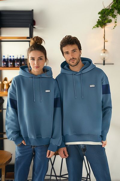 Trendyol Collection Indigo Color Blocked, fleecová oversize mikina - Tmnaw24Sw00128
