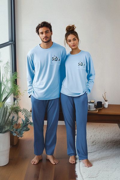 Trendyol Collection Set de pijamale cu imprimeu indigo pentru bărbați - Regular Fit TMNAW22PT0757