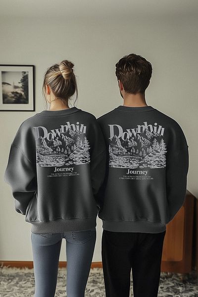 Trendyol Collection Anthracite Oversize/Wide Cut Μπροστινό Κέντημα Πίσω Φούτερ με στάμπα με Fleece εσωτερικά TMNAW25SW00014