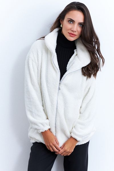 Cool & Sexy Women's Ecru Plush Coat Lyt58