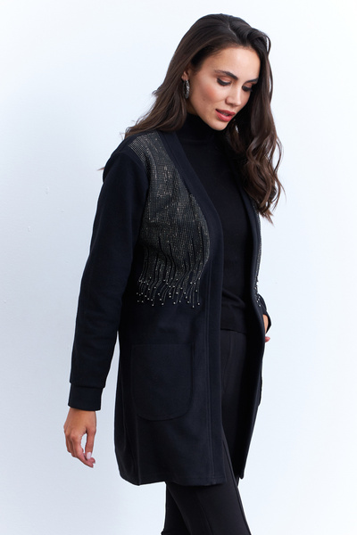 Cool & Modest Women's Black Stone Pocket Cardigan Mpk811