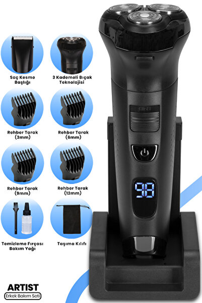 GOLDMASTER Artist Dijital Ekranlı Oynar Başlıklı Islak Kuru Şarj Standlı Erke...