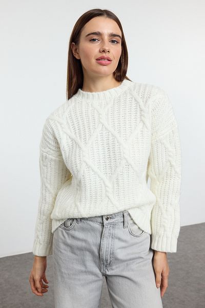 Trendyol Collection Soft Textured Wide Fit Ecru Knitwear Sweater - TWOAW23KZ01373