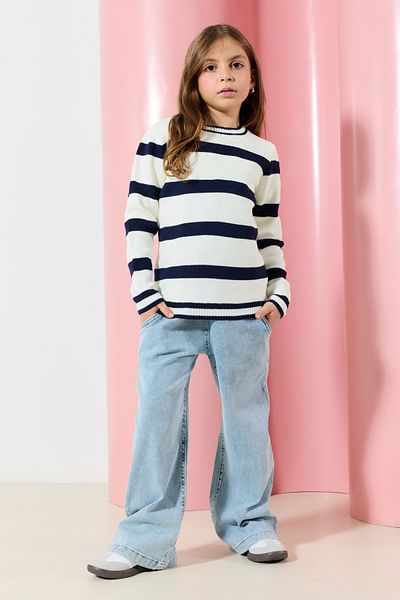 TRENDYOLKIDS Tmavě modrý unisex pruhovaný svetr Mini Me Tkdaw25Kz00005