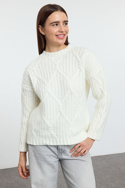 Trendyol Collection Soft Textured Wide Fit Ecru Knitwear Sweater - TWOAW23KZ01373