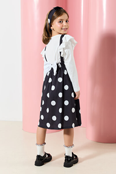 TRENDYOLKIDS Dívčí černé pletené šaty s puntíkovaným vzorem - Tkdaw25el00022