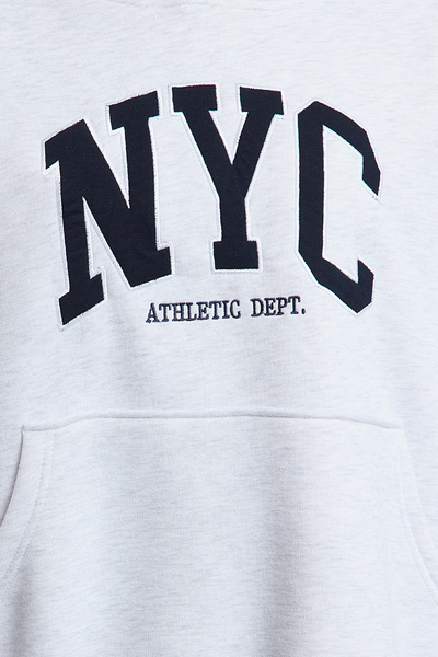 Trendyol Collection Oversize Gray Melange Hooded Slogan Knitted Sweatshirt - Twoaw25Sw00320