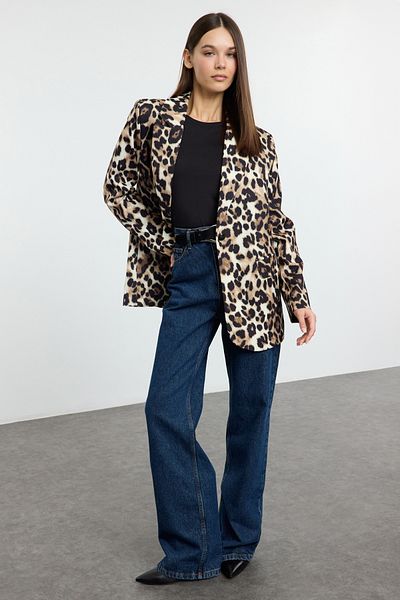 Trendyol Collection Többszínű leopárdmintás szőtt blézerkabát TWOAW25BC00038