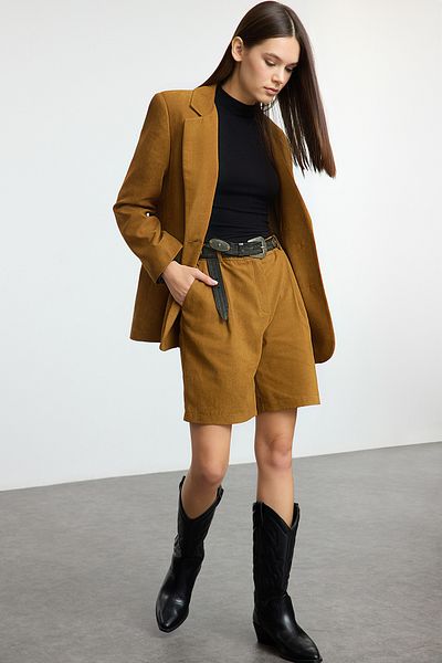Trendyol Collection Brown Suede Regular Fit Shorts & Bermudas Twoaw25Sr00051