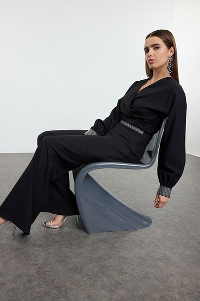 Trendyol Collection Black Strapless Woven Bottom-Top Suit Tprss25Au00004