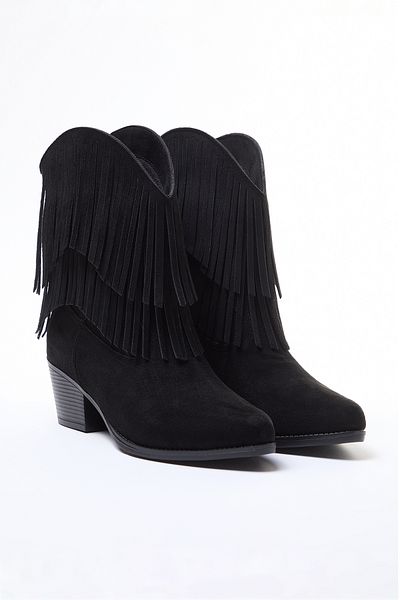 TRENDYOL SHOES Μαύρες σουέτ φούντες Cowboy Block Γυναικείες Μπότες TAKAW25BO00031