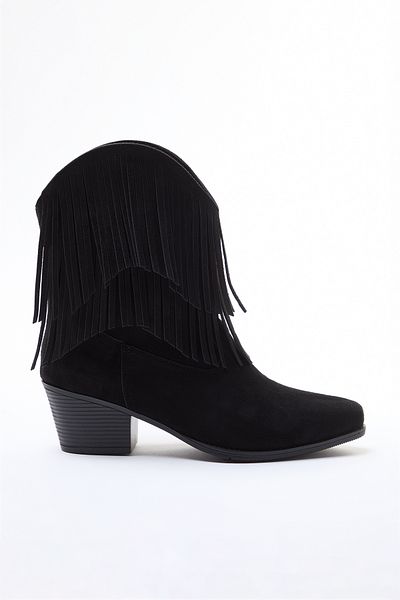 TRENDYOL SHOES Μαύρες σουέτ φούντες Cowboy Block Γυναικείες Μπότες TAKAW25BO00031