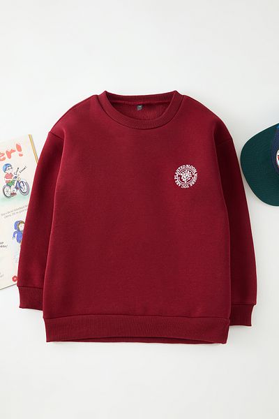 TRENDYOLKIDS Обикновен плетен суичър Mini Me за момчета с принт на гръб в бордо Tkdaw25Sw00115