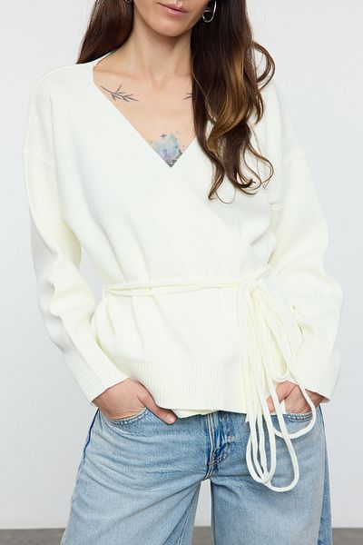 Trendyol Collection Double Breasted Collar Ecru Knitwear Cardigan - Tedaw25Hi00025