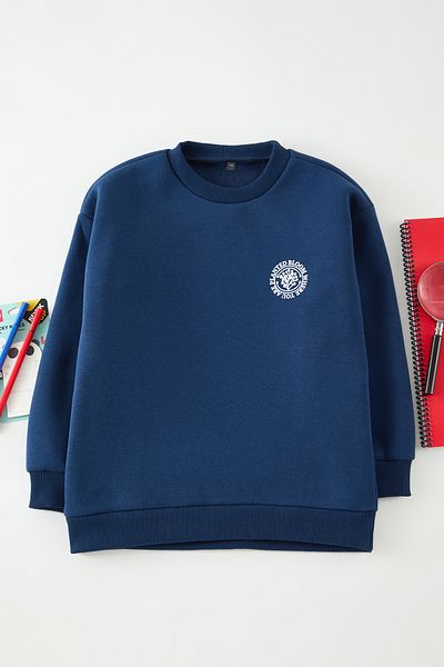 TRENDYOLKIDS Hanorac mini Me tricotat cu imprimeu Indigo pentru băiat TKDAW25SW00109