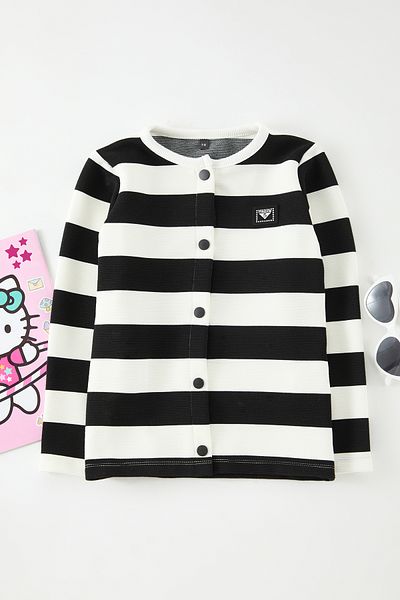 TRENDYOLKIDS Πλεκτά Ζακέτα Μαύρη Ριγέ - TKDAW25HI00005