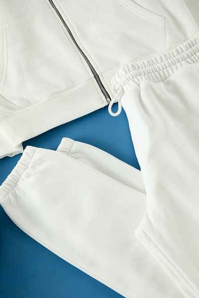 Edit by Trendyol Ecru Oversize/Wide Cut Hooded Zippered Fleece Inside/Warm Dresowe Spodnie Komplet