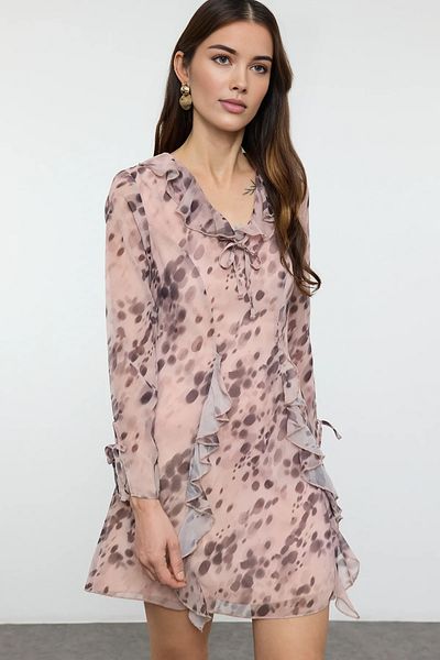 Trendyol Collection Πολύχρωμο πουά Μίνι υφαντό φόρεμα σε γραμμή Α TWOAW25EL00578