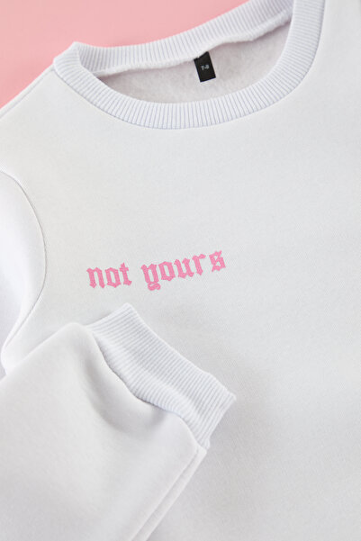 TRENDYOLKIDS White Girls Back Printed Knitted Mini Me Sweatshirt Tkdaw25Sw00049